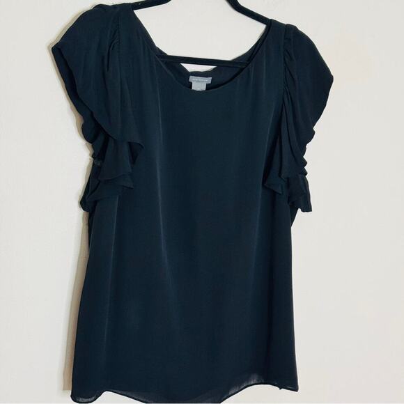 Ann Taylor Tops - Ann Taylor Silk Black Ruffle Sleeve Blouse Size XL